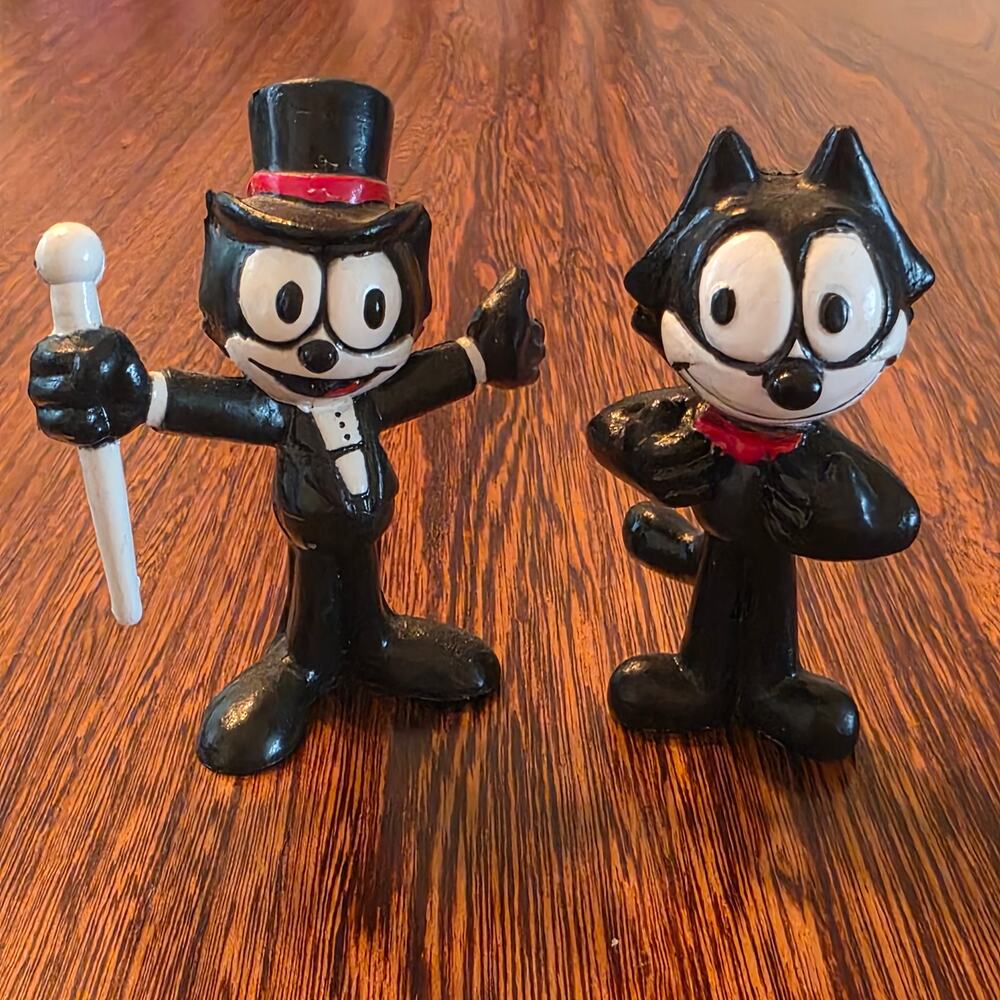 Vintage 1990 Applause Felix the Cat Pair Hat Cane bowtie PVC Figures 2.5"